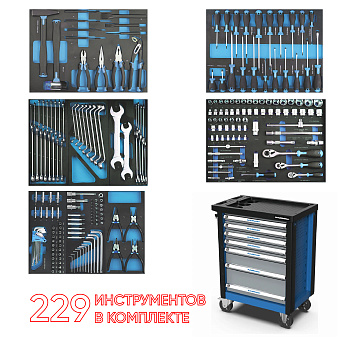 Тележка инструментальная 7 ящиков с набором инструмента 229 предметов TF1C7N229 AutoMeister