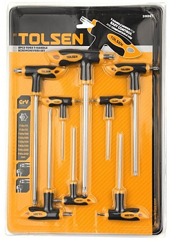 Отвертки Т-образные, набор 8 предметов, TORX T10-T50, 75-200мм, CrV, 2К-рукоятки (20) TOLSEN 20061