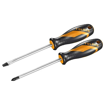 Отвертки, набор 2 предмета, SL6,5х100мм, PH2х100мм, CrV, магнит, 2К-рукоятки (60) TOLSEN 20182
