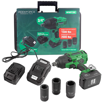 Гайковерт ударный аккумуляторный 3/4''+набор головок ударных глуб.27,30,32мм RF-WT02F1162