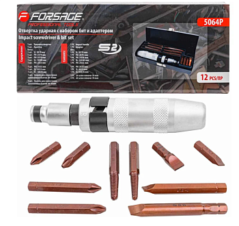 Отвертка ударная с набором бит и адаптером 12пр. 50546 F-5064P