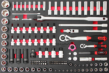 T45589 Набор головок и аксессуаров 1/2"и 1/4", 137пр. в мягком ложементе AMPRO