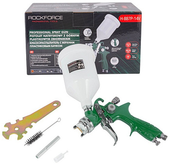 Краскораспылитель с верхним пластиковым. бачком RockFORCE RF-H-887P-14V