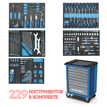Тележка инструментальная 7 ящиков с набором инструмента 229 предметов TM67N229 AutoMeister