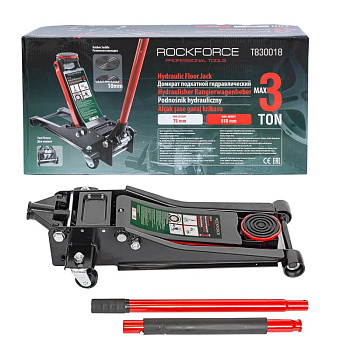 Домкрат низкоподкатной 3 т, 75-510 мм ROCKFORCE RF-T830018