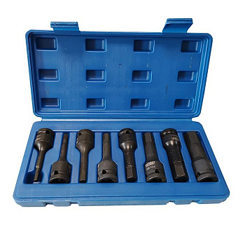 Набор головок-бит 6-гранных ударных 8 предметов,1/2" HEX 5-19мм, в кейсе FORCEKRAFT FK-4087MPB