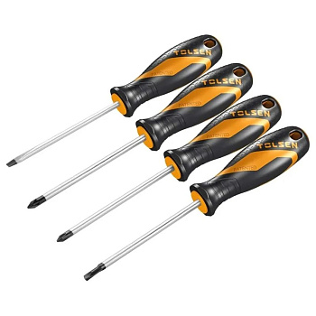 Отвертки, набор 4 предмета, SL6,5/PZ1/PZ2/SQ2х100мм, CrV, магнит, 2К-рукоятки (20) TOLSEN 20180