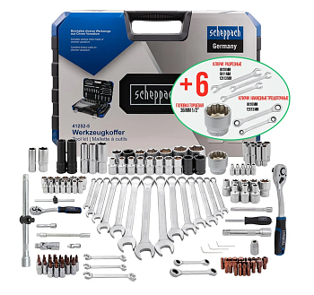 Набор инструментов 125+6пр..1/4" 1/2"(6-гран.)(4-36мм,36-12гр.)+(ключи трещоточные:8х10,12х13мм;ключ (Sch-41252-5 (Premium) )