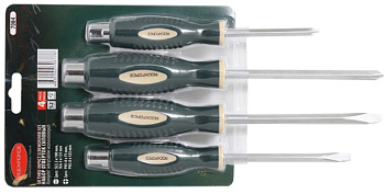 Набор отверток силовых магнитных "Profi"4 предмета(SL:5.5х100,6.5х125мм; PH:1х75,2х125мм) RF-7004