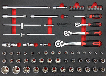 T45678 Набор головок и аксессуаров 1/4", 3/8", 1/2", 78пр. в мягком ложементе AMPRO