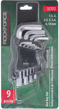Набор ключей Г-образных 6-гранных, 9пр. (1.5, 2, 2.5, 3-6, 8, 10мм) в пластиковом держателе RF-5093